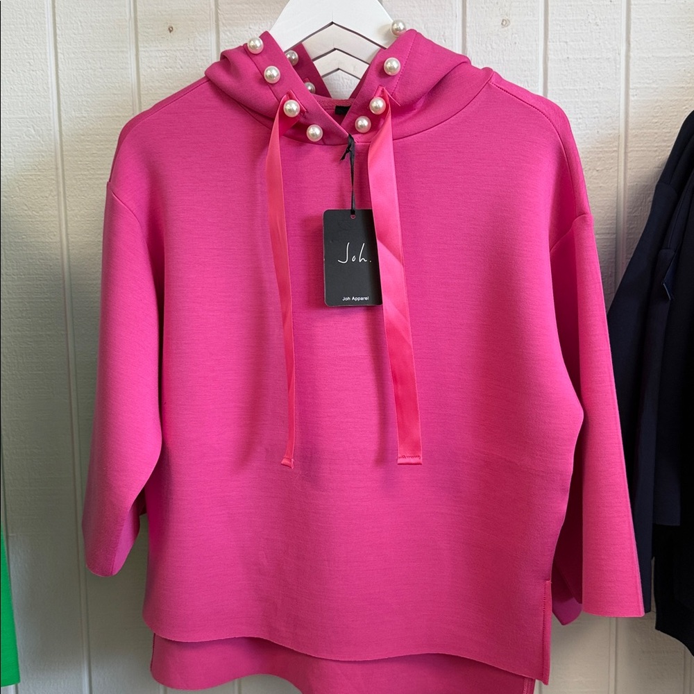 JOH - Hooded Coat with Pearl Accents - Pink